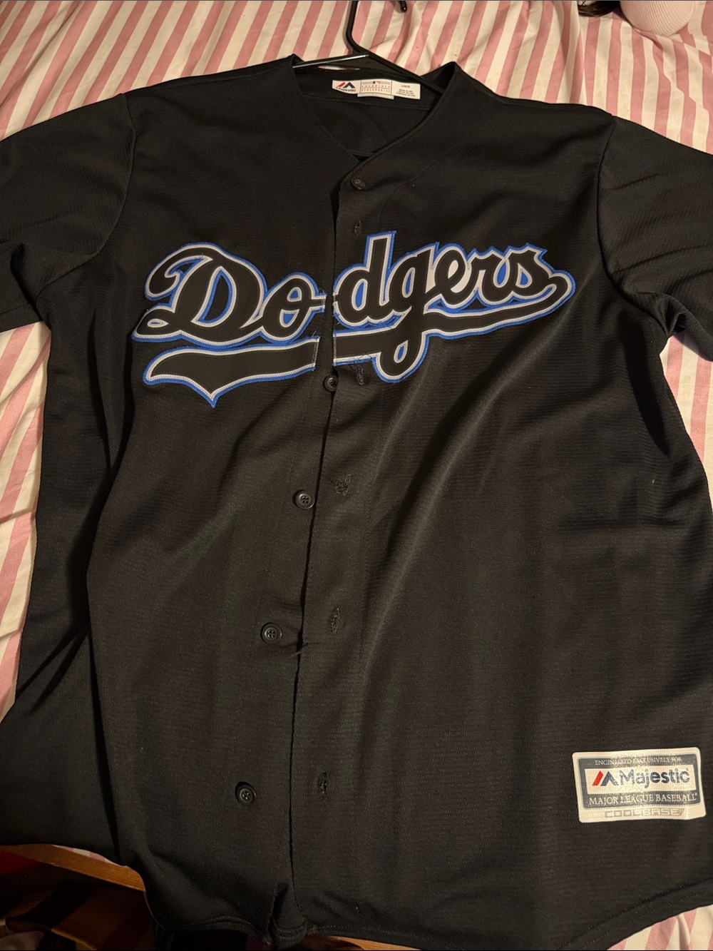 Majestic Black Dodgers Button-Up Jersey with Blue Trim